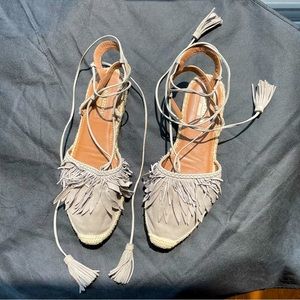 Aquazzura Grey Suede Fringe Espadrille Sandals